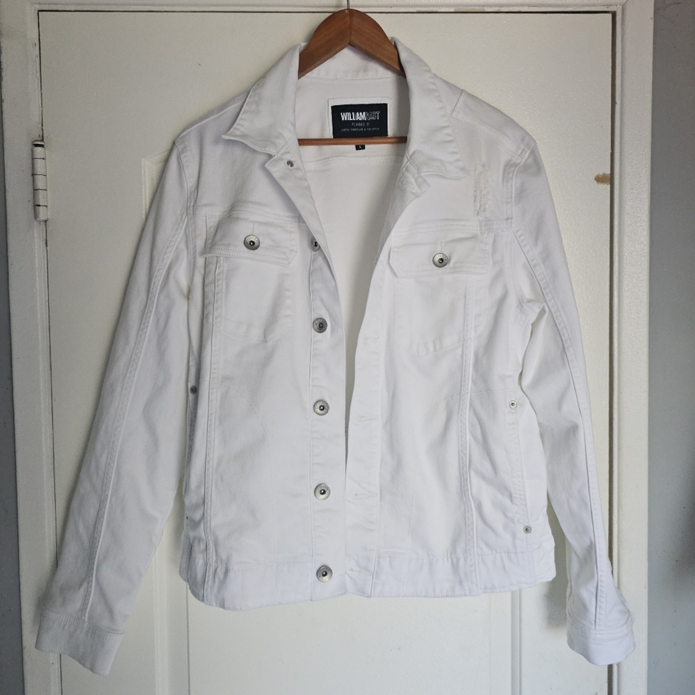 Men's William Rast Denim Biker Incredible White Flex Jacket Large.